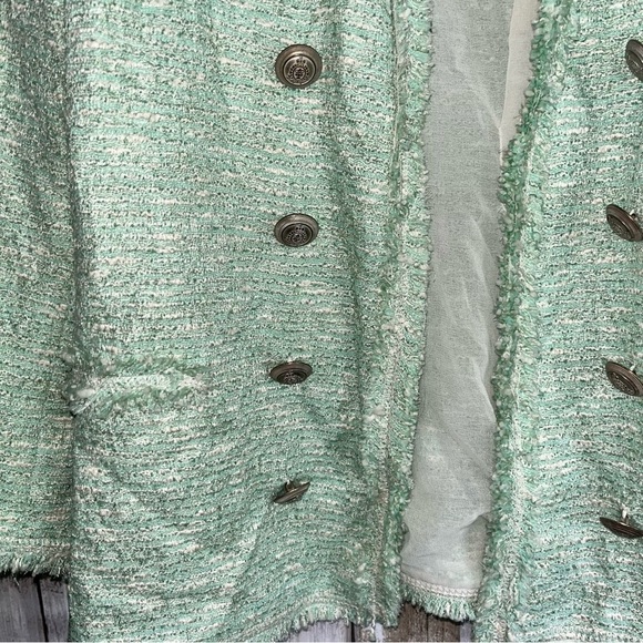 NWT Zara Fantasy Tweed Boucle Mint Button Blazer Rare - Picture 3 of 9